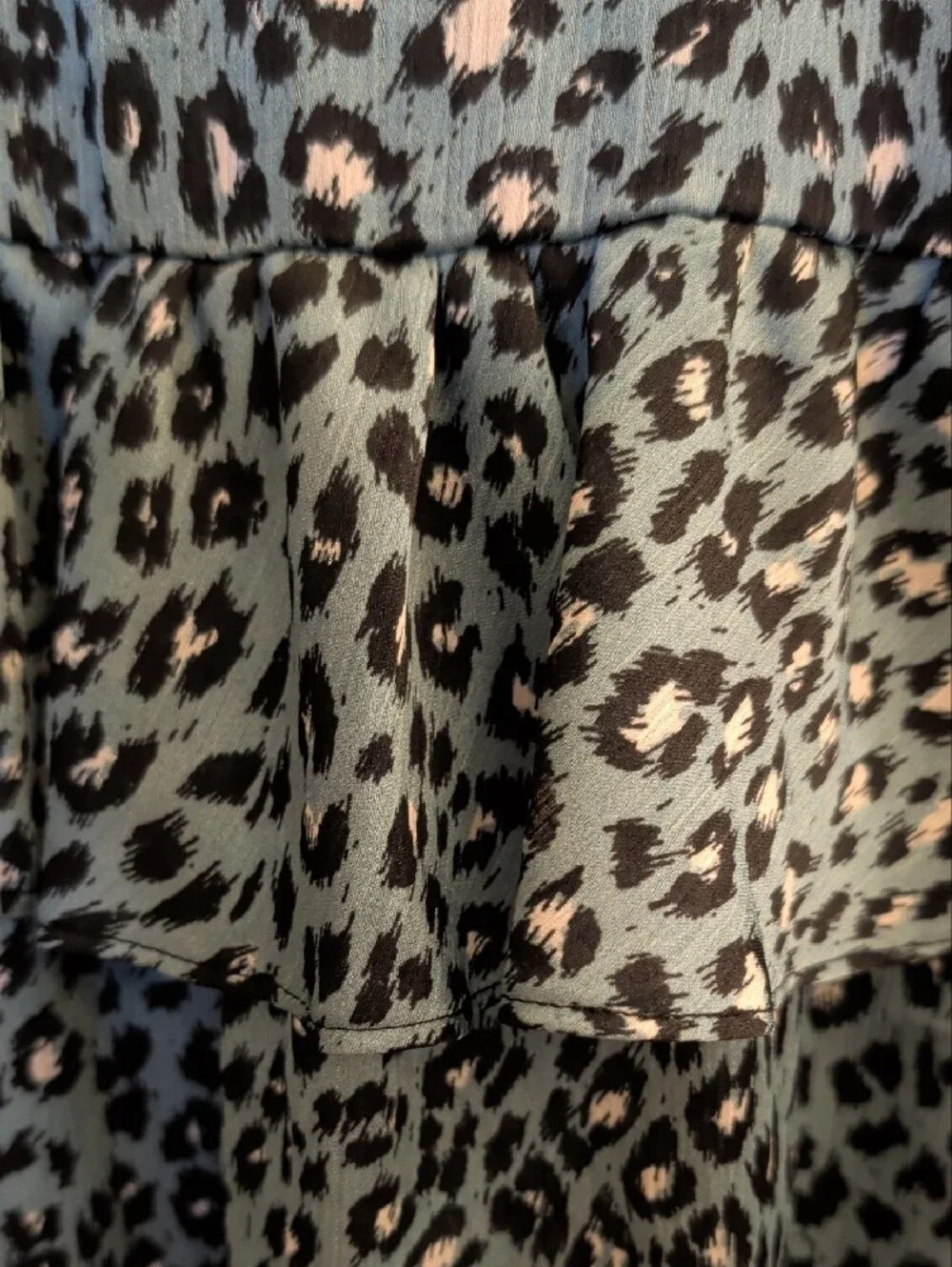 Zara Teal Black Leopard Print Ruffle Button Down Tunic Dress Size S
